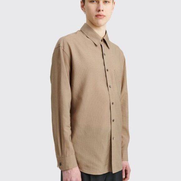 Lemaire Regular Collar Long Sleeve Shirt Block Check Cappuccino Size XXS - Picture 2 of 8